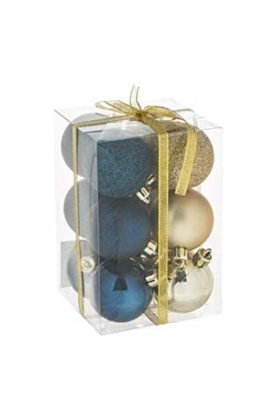 Craciun Set of Christmas Baubles Blue & Gold Glitter Ø5 cm - 12 pcs
