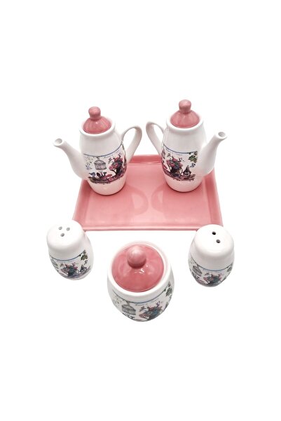 ABS 5-piece spice set, ceramic, pink white, 22x14x14 cm, ceramic holder