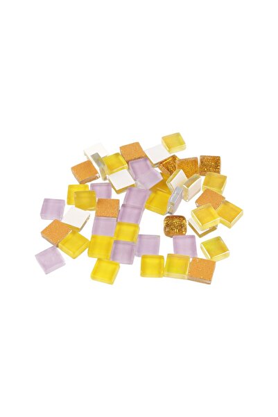 Crisalida Set 35 pietre decorative de mozaic din sticla Crisalida, 10 x 10 mm, Mov si galben