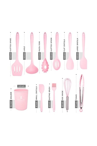 ABS Set 11 ustensile de bucătărie, roz, silicon, cu suport