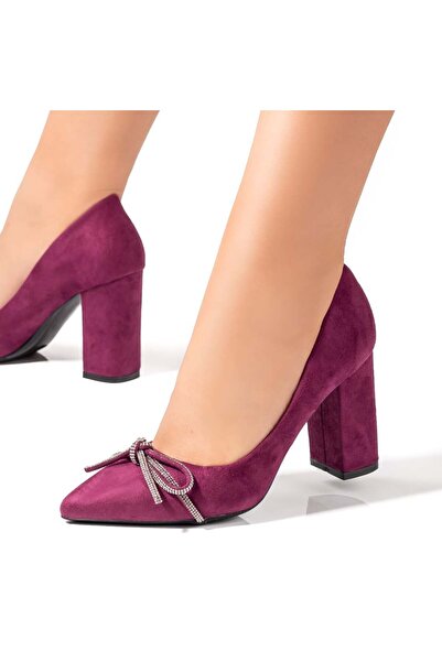 BMoD Pantofi de damă cu toc din piele întoarsă violet și fundă MOD06131