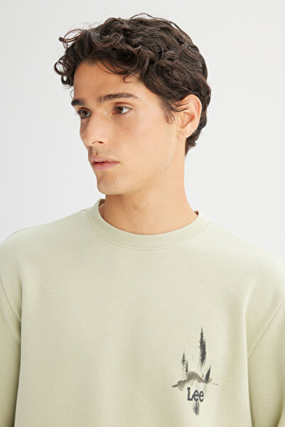 Lee Regular Fit Normal Cut Crew Neck Printed Mint Green Sweatshirt