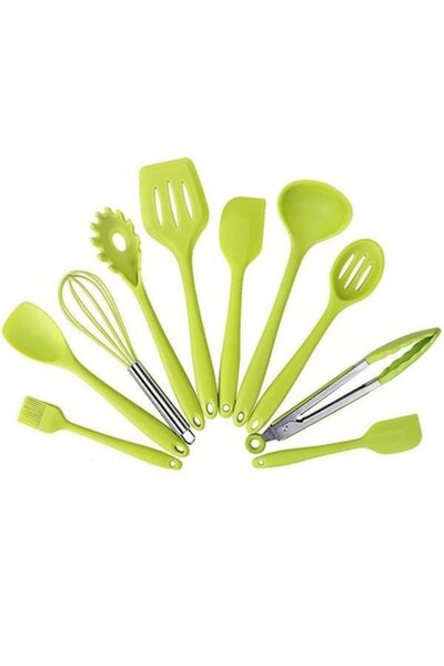 ABS Set 10 ustensile de bucătărie, verde, silicon