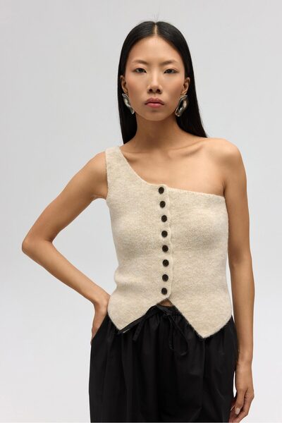 MAI STUDIOS CO. Tricotaj Elvar cu un singur umăr, bej