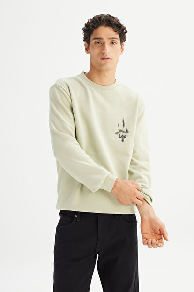 Lee Regular Fit Normal Cut Crew Neck Printed Mint Green Sweatshirt