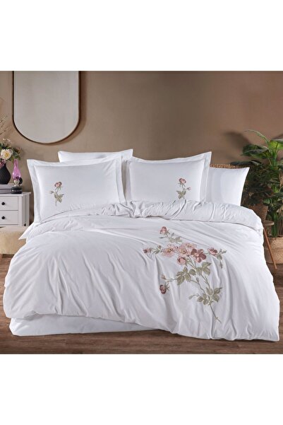Hobby home collection Premium Palmyra Beyaz - Poplin Çift Kişilik Nakışlı Nevresim Takımı