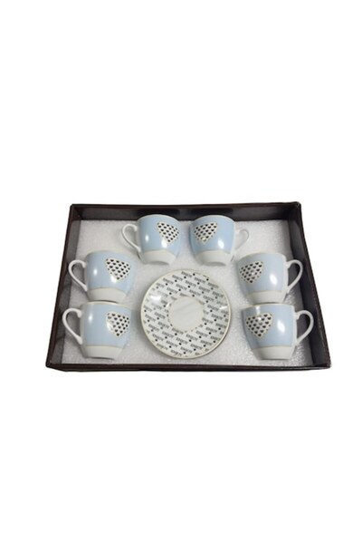 ABS Set 6 ceramic cups + 6 plates heart model Enjoy blue