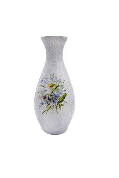 ABS Διακοσμητικό Γυάλινο Βάζο, Λουλουδάτο Σχέδιο, 24 x 12εκ.