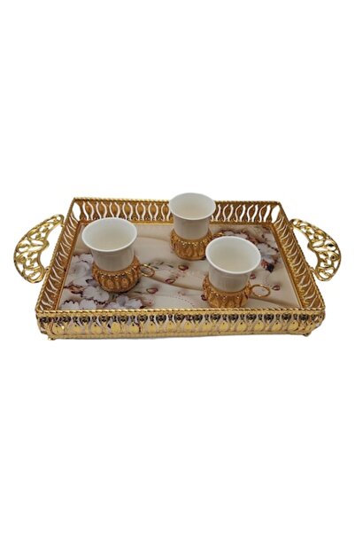 ABS Set 6 cups with serving tray with golden handles