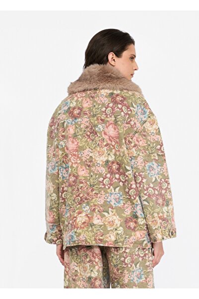 Liu Jo Kadın Rahat Kalıp Yakası Suni Kürk Detaylı Çiçek Desenli Uzun Kollu Pembe Mont MF5331T160A-P9010