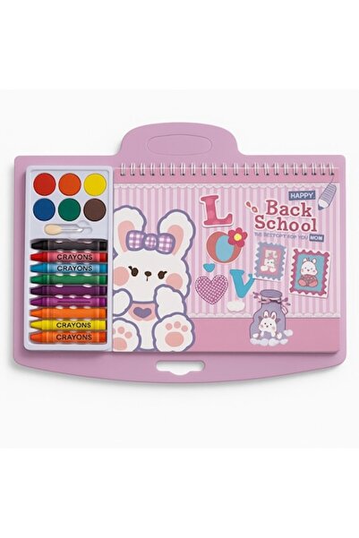 ABS Set desen pentru copii, caiet de desen spirala, acuarele 6 culori cu pens...