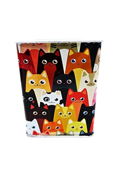 ABS Pușculiță pătrată metalică cu imprimeu de pisică 11x14 cm