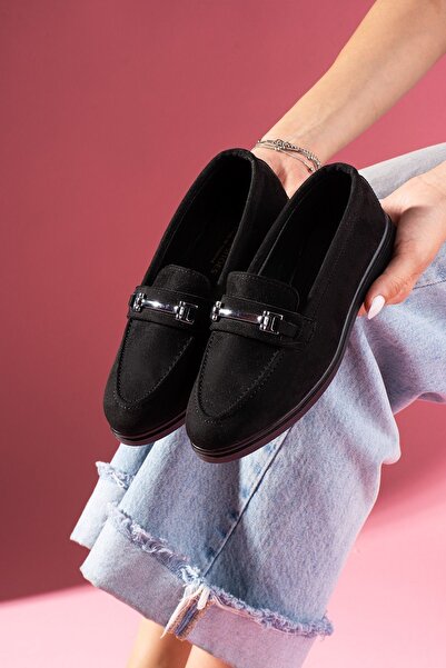 FUGA MODA حذاء ماركيز كاجوال من جلد الغزال الأسود بإبزيم