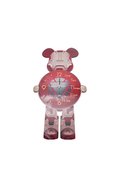 ABS Ceas de perete decorativ, 80cm x 40cm, formă de urs-robot, roșu, material...