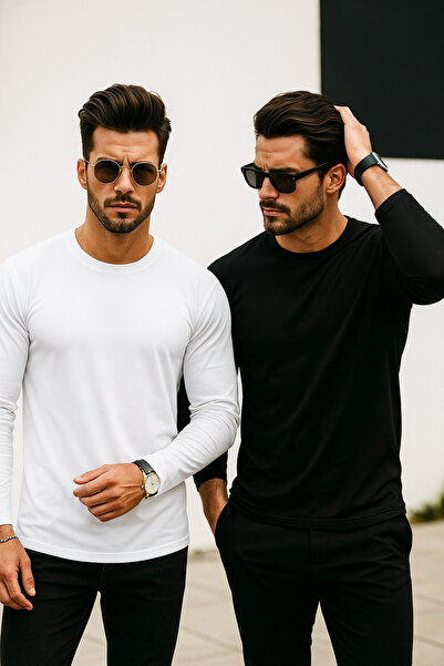 Rich Men's Black-White 2-Pack Basic Long Sleeve Athlete Bodysuit