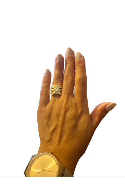 Aleda خاتم ذهبي فولاذي قابل للتعديل بتصميم متقاطع على شكل X