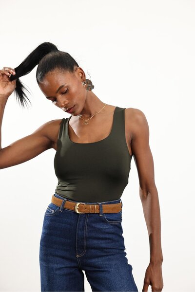 5in1Canpolat Khaki Zero Sleeve Jersey Undershirt 015