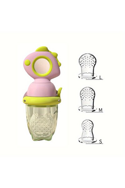 Choice4 4 قطع - مغذيات فواكه للأطفال على شكل ديناصور وردي دوارة تعمل بالضغط، ...