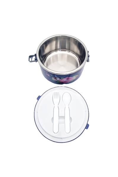 ABS Thermal food container, blue & gray, floral pattern, 2.5 L