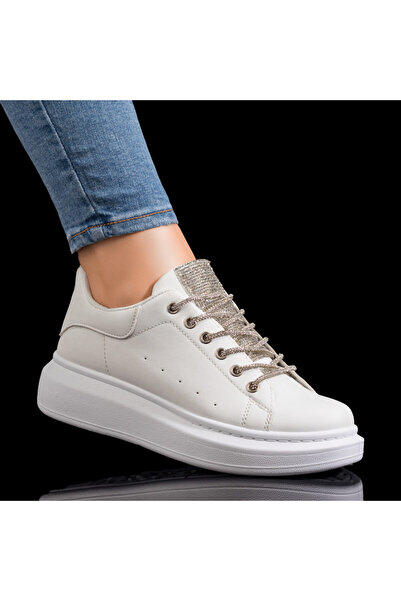 Modlet.ro Sneakerși albi cu platformă pentru femei și strasuri MOD09253