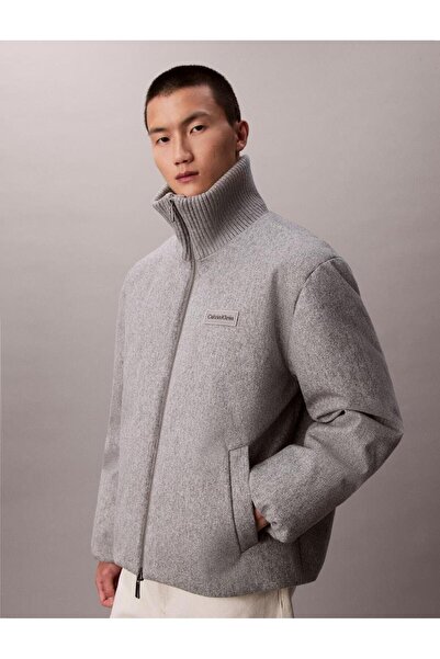 Calvin Klein LS MELANGE RIB NECK WOOL PUFFER