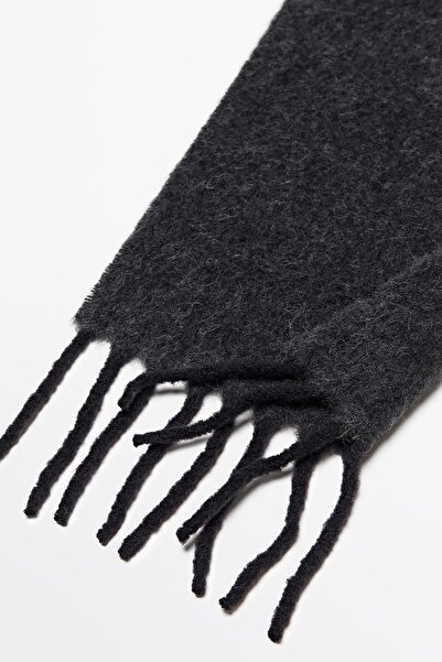 Massimo Dutti Püsküllü alpaka ve yün karışımlı atkı