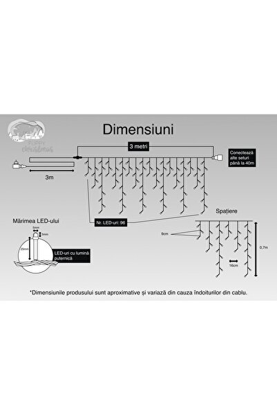 Flippy Christmas Icicle Light Curtain, 3 m, 96 LEDs, Cool White, IP44