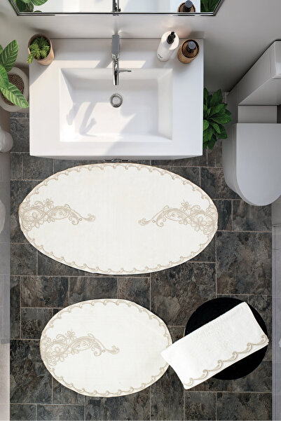 LEYDİ HOME Fiona 3 Parça Oval Banyo Paspas Takımı