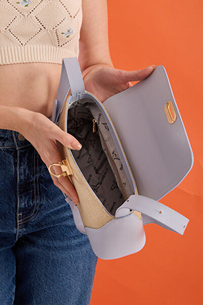 Garbalia Ottava Wicker Pattern Women's Blue Shoulder Bag with Internal Zipper Compartment and Special Buckle Lock