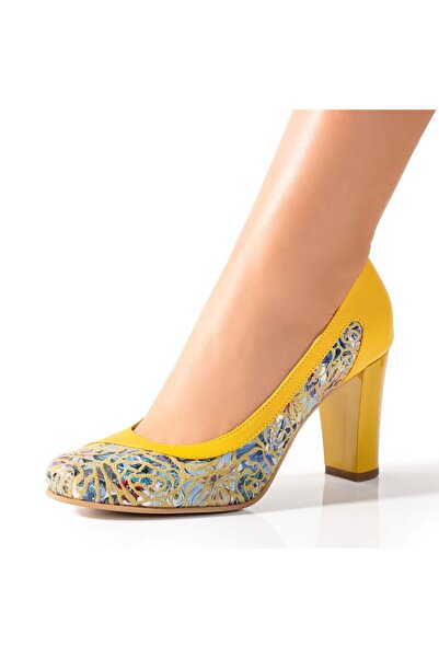 BMoD Yellow genuine leather women's heeled shoes with floral print MOD07648