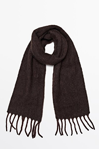 Massimo Dutti Püsküllü alpaka ve yün karışımlı atkı