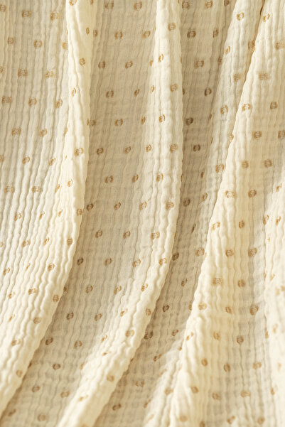 Medaillon Home Krem Bej Müslin TV Battaniyesi / Koltuk Şalı – 130x170 cm, 3 Katlı Noktalı, Çoban Dikişli