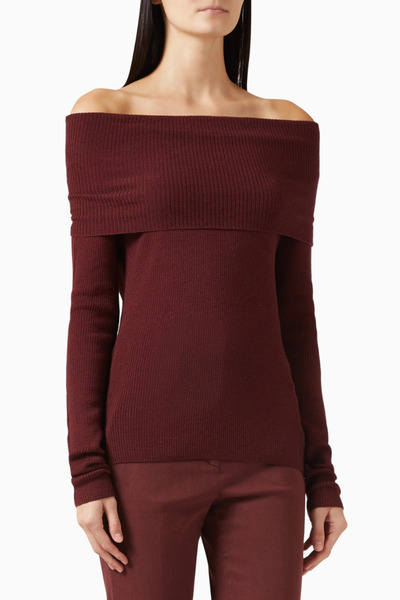Marella Corinne Wool Off-The-Shoulder Knitwear Sweater, Feminine and Elegant ...