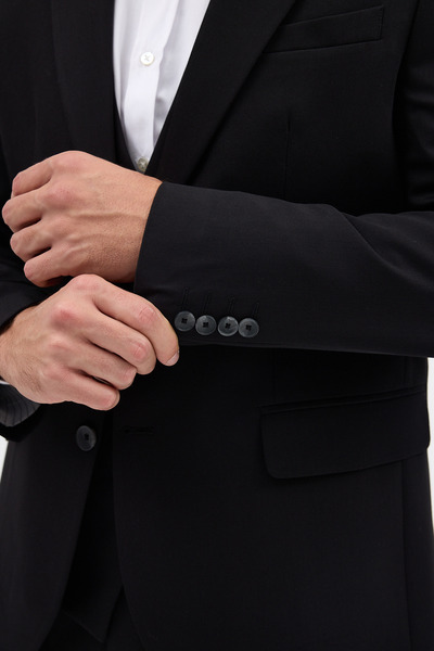 Frappoli Ανδρικό κοστούμι Slim Fit από ύφασμα πολυβισκόνης μαύρο Ruben με μπουφάν+παντελόνι+γιλέκο