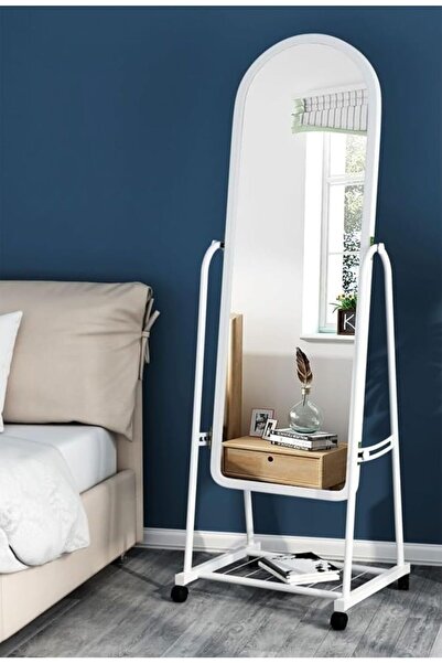 Crestj Full Length Mirror on Wheels with Storage Space Below, Floor Mirror, Makeup Mirror Standing on the F