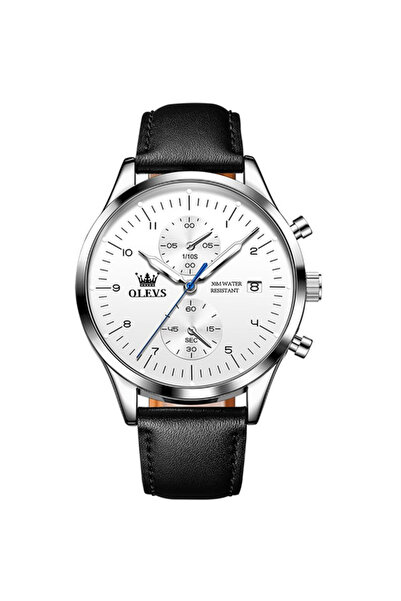 OLEVS Ceas bărbătesc cuarț analogic din piele, cronograf, business casual, cl...
