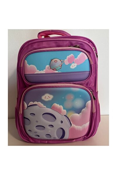 TAO Ghiozdan școlar cu imprimeu 3D pe față – 40x30x16 cm, compartimente multiple, violet cu avion
