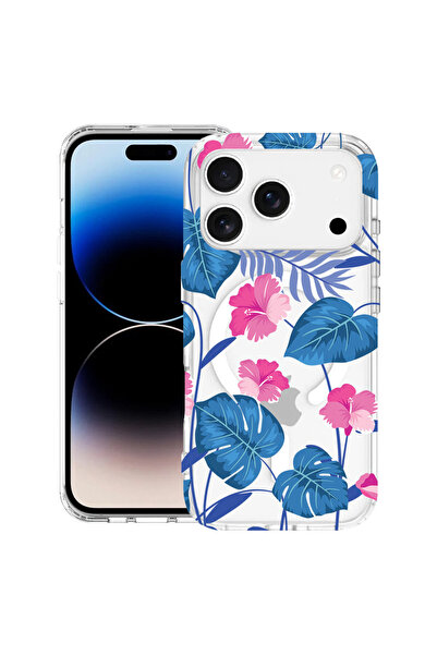 bestcase Carcasă antișoc MagSafe TPU pentru Apple iPhone 17 Pro, flori albast...