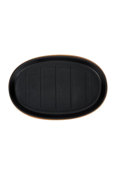 Lava Cast Iron Oval Fajita Plate Beech Serving Wood Size 18X28Cm. (External Pan Holder Is Not Included.)
