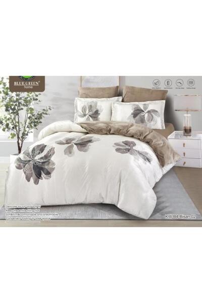 PROMISE Blue Green Velvet King Quilt Set with Floral Design, 6 Pieces