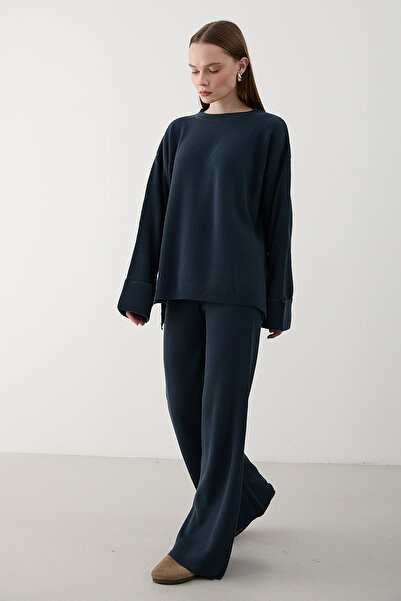 Laluvia Navy Blue Thessaloniki Knitted Sweater Set - 4587