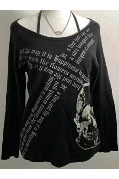 Pop Giyim بلوزة هابينس سكل هيد كوروكافا ذات الأربطة