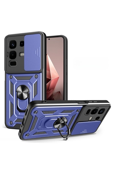 Gpack İnfinix Note 50 Pro uyumlu Kılıf Pars Sürgülü Kamera Korumalı Yüzüklü Sert Silikon Lacivert