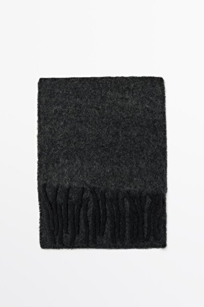 Massimo Dutti Püsküllü alpaka ve yün karışımlı atkı