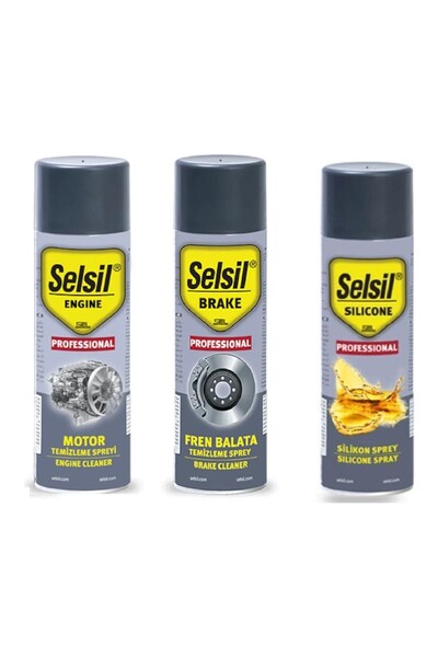 Selsil Oto Bakım Seti Motor Temizleme Spreyi 500 ml, Silikon Sprey 500 ml, Fr...