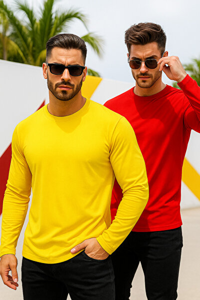 Rich Men's Yellow-Red 2-Pack Basic Long Sleeve Athlete Bodysuit