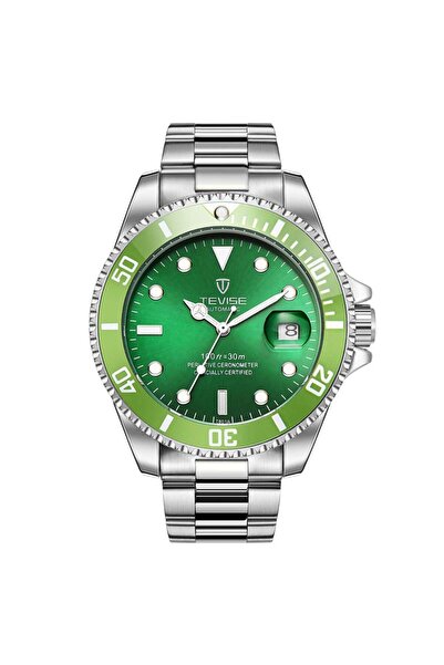 Tevise Ceas mecanic automat din oțel verde analogic, elegant, cu dată