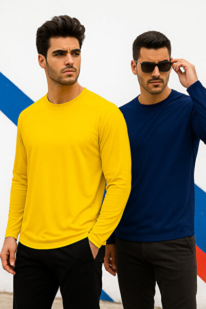Rich Men's Yellow-Navy Blue 2-Pack Basic Long Sleeve Athlete Bodysuit