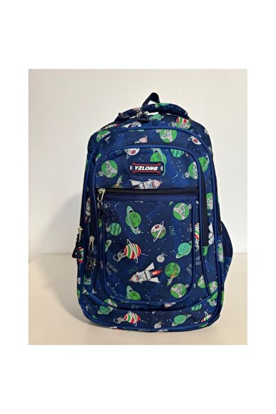 Dartonia Backpack with multiple compartments – 45x32x16 cm, ergonomic back, Blue with Planets and Rockets
