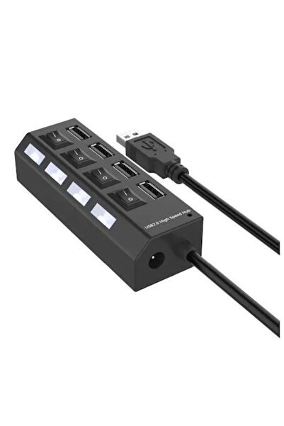 dalimag Hub USB, Dalimag, 4 Slots, ON/OFF Buttons and LEDs, 11x3x4 cm, Black